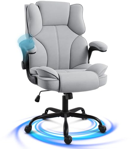 GGCIR Office Chair,Desk Chair with 90° Flip up Armrest,Computer Chairs for Adjustable Height, Comfortable for Office Home Gaming(Grey Fabric)