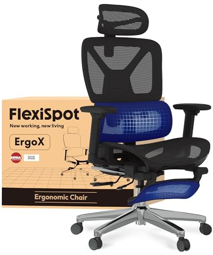 FLEXISPOT Ergonomischer Bürostuhl Schreibtischstuhl mit Fußstütze, 3D-Armlehnen, 3D-Kopfstütze, 5D-verstellbare Rückenlehne, Atmungsaktiver Sitz Belastbar bis 130 kg Arbeitsstuhl, Schwarz