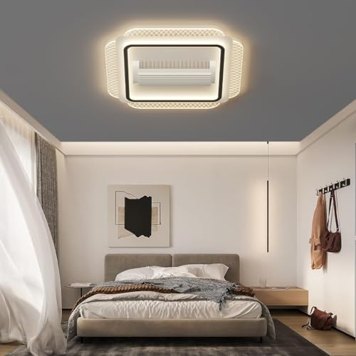 LYSDjia Bladeless Ceiling Fans with Lights Quiet Lamp with Fan Modern Aluminum square Semi-recessed Mount Ceiling Fan with Remote and Dimmable LED Lights 6 Speed Fan Light for Bedroom Living Room Dini