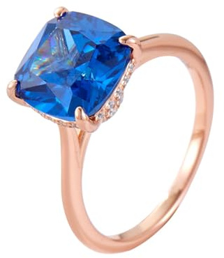 TUSRORSU 5 Karat Ehering Verlobungsring für Damen, 925er Sterlingsilber, Kissenschliff, Zirkonia, blauer Diamantring, Roségold, Jahrestag, Versprechen, Ringe, Größe 5–9, 6, Silber, Zirkonia