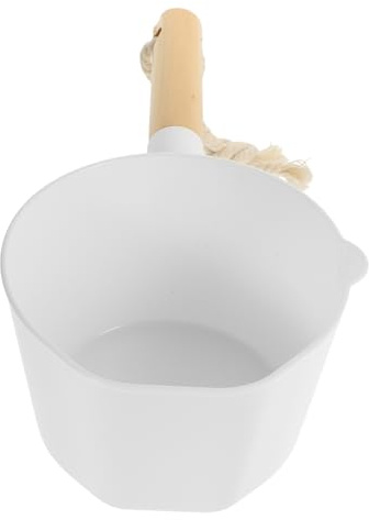 BESTYASH Lange Wasserschaufel mit Holzgriff für Küche und Bad Weißes Küche Zubehör für Holz Stapelbar und Große Kapazität für Restaurant und Alltag