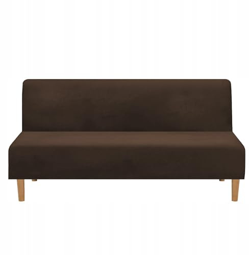 Domidekor - Sofa Überzug Ohne Armlehnen Braun - Couch und Sofabezug - Sofaüberwurf für Wohnzimmer - Schlafcouch Bezug Stretch - Elastische Samt Couchbezug - Breite 190-210cm
