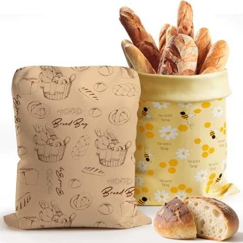 Aofmee Reusable Beeswax Bread Bags for Homemade Bread, 2 Pack Sourdough Bread Bags, XL Natural Cotton Beeswax Bag, Fresh Keeping Extra Large Bread Food Storage Bag for Gift Giving