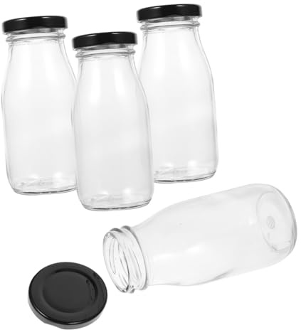 POPETPOP 4piezas Botellas De Leche Transparentes Envases De Jugo Recipientes Pequeños para Bebidas para Postres Batidos Helados Caseros con Tapa De Vidrio