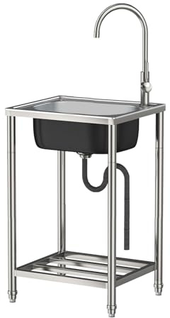 Freestanding Stainless Steel Kitchen Sink Unit with Adjustable Legs Anti Tipping Design Compact Outdoor Sink with Metal Stand for Motorhome Caravan and Shed Use