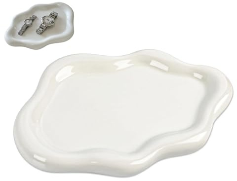 Zillary Vassoio Portagioie Ceramica, Piatto Anello in Ceramica, Piattino Portagioie a Forma di Nuvola, Decorativo Portagioielli Vassoio, Adatto a Tutti i Tipi di Gioielli, Ideale Come Regalo (Bianco)