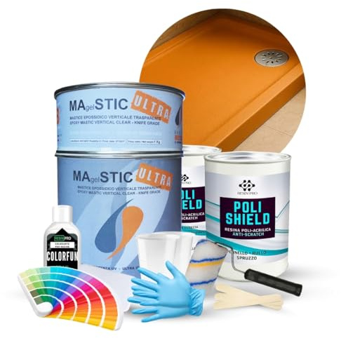 Resin Pro® ShowerFix Kit - Riparazione Piatto Doccia/Vasca con Mastice Epossidico Rapido, Vernice Protettiva, Made in Italy - Opaca Arancione