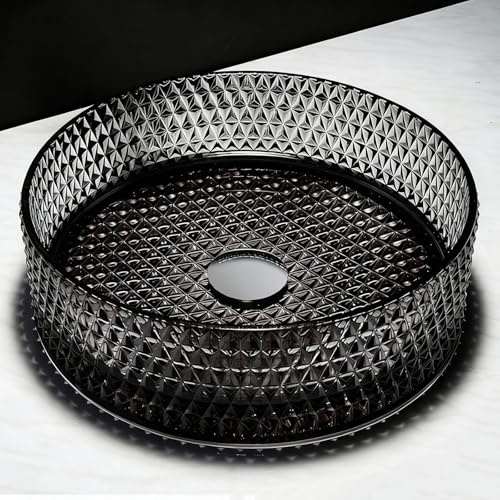 ZYCDP Glaswaschbecken Rund Aufsatzwaschtisch Glas 360 X 360 X 115 mm Ohne Hahnloch Schwarz