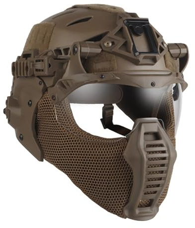 LZAQHMT Casque Anti-Chocs Tactique Militaire Airsoft - Équipement Complet Masque Intégral Maille d'acier Équipement Protection pour Chasse Et Paintball Extérieur pour Homme - Cosplay d'halloween(Tan)