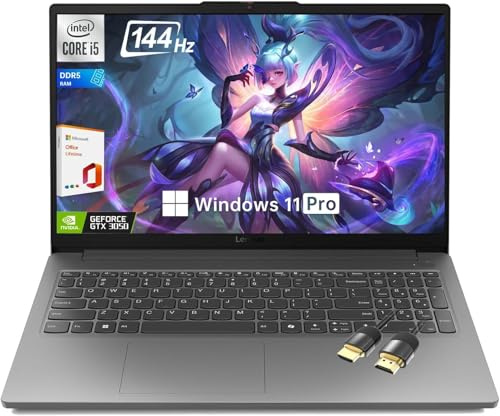 Lenovo LOQ Essential Gaming Laptop, 15,6 FHD 144Hz Display,Intel Core i5-12450HX, GeForce RTX 3050,16GB DDR5 RAM, SSD 512GB, AI Copilot, Wi-Fi 6, RJ-45, USB-C, HDMI, con Lifetime Office, Win 11 Home