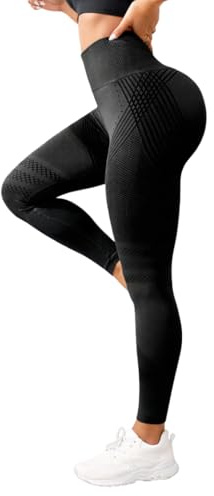 Suyamir Leggings Donna 3D Anticellulite Push Up, Vita Alta Seamless, Compressione Modellante, Tessuto Opaco per Yoga, Palestra e Fitness (IT, Testo, L, Regular, Regular, Nero)