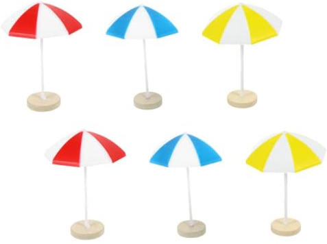 HEMOTON 6pcs Miniature Sun Umbrella Dollhouse Accessories, Medium Red Blue Yellow Beach Parasols Resin Scene Decor for Dollhouse Beach Layout
