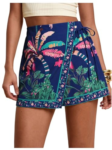GORGLITTER Women's Boho Floral Wrap Mini Skorts Skirt Shorts