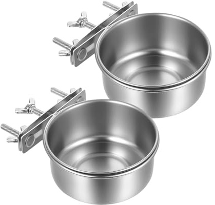 Fågelmatsskål – 10 x 4 cm fågelvatten, rostfritt stålbur, 2 delar, avtagbar spillsäker, tallrik för,