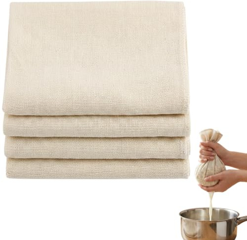 4 Pièces Étamine Alimentaire Coton Pur 50x50cm - Tissu pour Cuiseur Vapeur, Gaze de Coton Réutilisable Lavable, Chiffon Cuisine pour Filtrer Tofu, Jus, Passoire Fine
