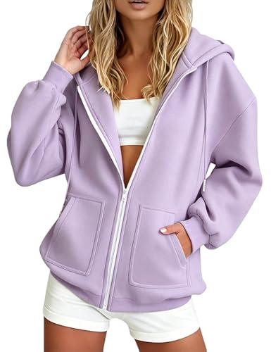 Generico Felpa Donna con Zip e Cappuccio Autunno Invernale Manica Lunga Pile Felpe Comode Leggera Giacca Oversize Hoodie per Sportiva Casual in Stile College S-3XL