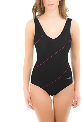 Aqua Speed® Sophie Badeanzug Dameneinteiler Sportträger, Modell:Sophie/schwarz-rote Nähte 16;Größen:48