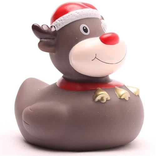 DUCKSHOP I Badeente Rentier braun I Quietscheentchen I L: 8,5 cm I Geschenk Weihnachten I Geschenk Nikolaus I Adventskalender