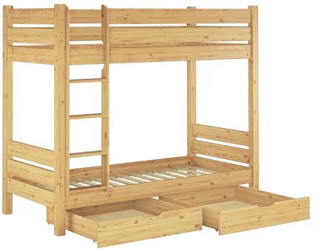 Erst-Holz®Etagenbett mit Überlänge 100x220 Hochbett Kiefer teilbar Rollrost Bettkästen 60.16-10-220T80S2