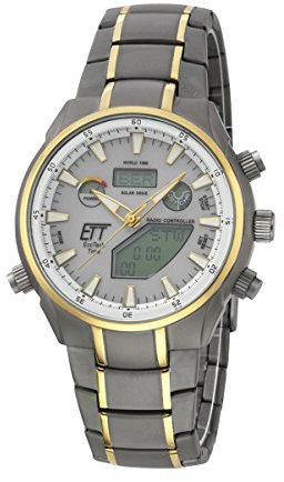 ETT Eco Tech Time Funk Solar Weltzeit Herren Uhr Chronograph mit Titan Armband EGT-11336-40M