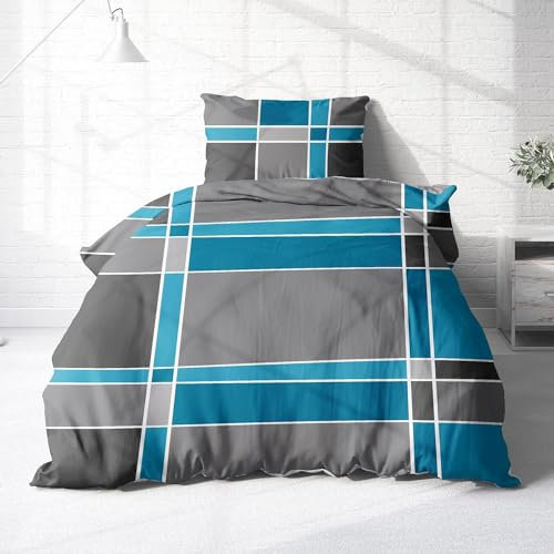 Träumschön Biber Bettwäsche Set 2tlg 135x200 cm + 80x80 cm – Flauschige Bettwäsche Grau – Weiche Winterbettwäsche Kariert - Atmungsaktiv, Warm & Hautfreundlich - 100% Baumwolle