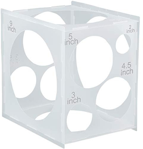 Worown 11 Holes Collapsible Plastic Balloon Sizer Cube Box, 2-10 Inch Balloon Size Measuring Tool for Decorations Like Balloons Arch and Column (White)