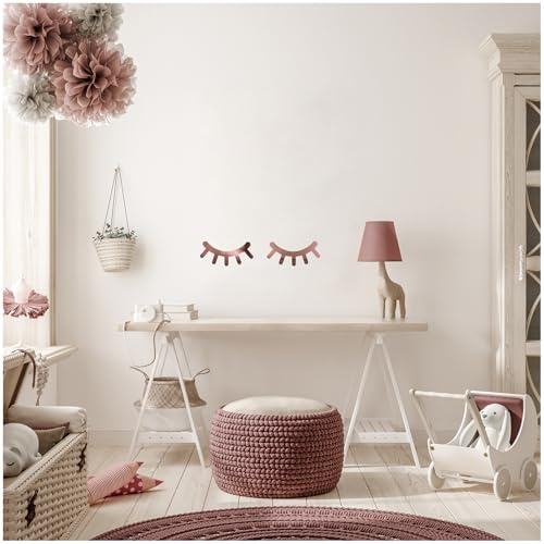 2er Set Wimpern Aufkleber 25x12 cm je Wimper Wandtattoo Wandsticker Deko für Kinderzimmer Babyzimmer Selbstklebend Sticker für Wand Möbel Y053 (Chrom Rosegold)