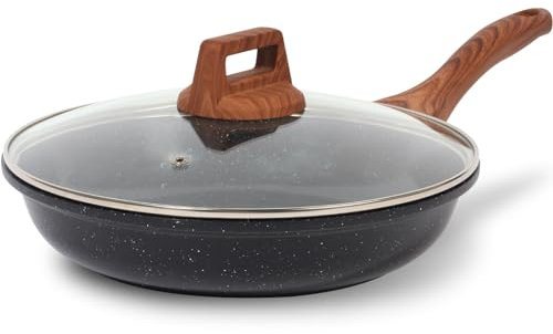 ESLITE LIFE Nonstick Ceramic Frying Pan Skillet with Lid, Non-Toxic Egg Omelette Kitchen Cooking Pans Compatible with All Stovetops (Gas, Electric & Induction), PTFE & PFOA Free (Black, 11 w/Lid)