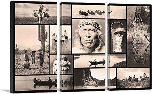 ARTCANVAS American Indian Portrait - Saguaro Fruit Gatherers - Shoalwater Bay Collage Canvas Art Print Stretched Framed Painting Picture Poster Giclee Wall Decor by Edward S. Curtis - 60 x 40 (1.50 Deep) (3-Piece)