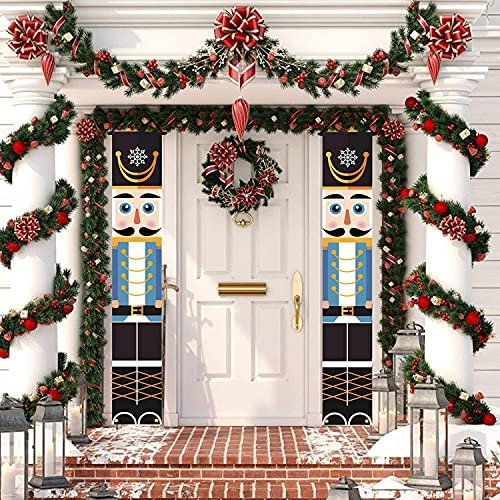 Fox·Bunny Nutcracker Christmas Decorations - Outdoor Christmas Porch hanging Decorations - Soldier Model Nutcracker Banners - for Holiday Outdoor Indoor Kids Garden Yard Party - 1 Pair