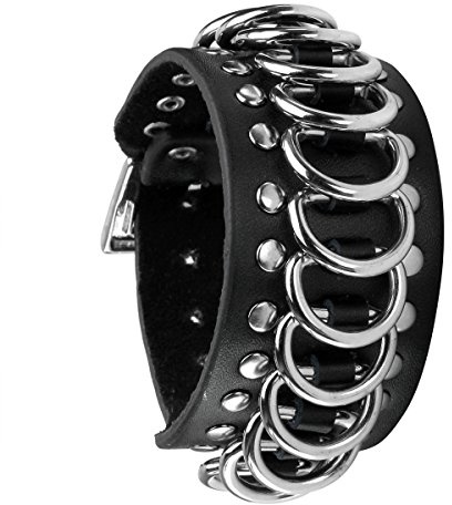 Eigso Punk PU Lederarmband Gothic mit Legierung halb rund O-ring Verschluss verstellbar Damen Herren