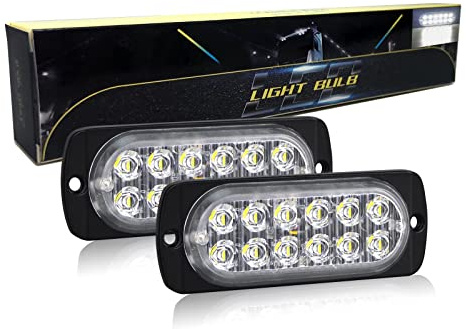 SKYWORLD LED Feux Stroboscopique, 2PCS Ultra Mince Blanc Barre D'alarme Stroboscopique d'urgence Lampe 12LED 12V 24V Flash LED D'urgence Danger Lumière pour Moto construction camion Voiture