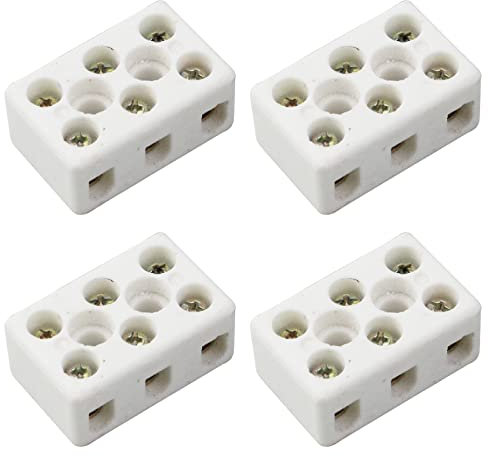 Faotup Morsettiera in ceramica a 3 vie, 4 pezzi, colore bianco, 1,2 pollici, connettore in ceramica, connettori in ceramica da 25 A/400 V per cablaggio, 1,24 x 0,55 x 0,80 pollici
