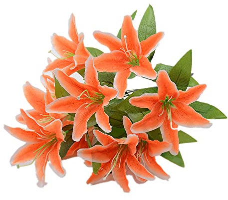 5 piezas de accesorios de flores falsas, ramo de lirio simulado, 10 cabezas, orquídea tigre pequeña, boda, celebración, sala de estar, decoración (naranja)