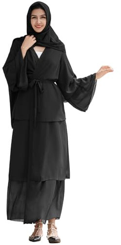 Gebetskleidung F?r Frauen, Muslimische Kleider Damen, Chiffon Offenes Kleid Abaya Muslim Gebetskleid mit Hijab Islamische Kaftan Robe In Voller L?nge Dubai Nahen Osten T?rkei Ramadan Schwarz S