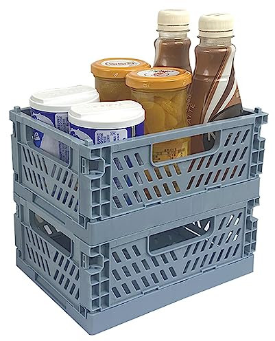 RHBHY Cassetta Plastica Pieghevole Cestini Portaoggetti Scatola Pieghevole 2pz mini Cassa di Immagazzinaggio Organizer per contenitori impilabili Salvaspazio per Piccoli Oggetti e Cosmetici (Blu)