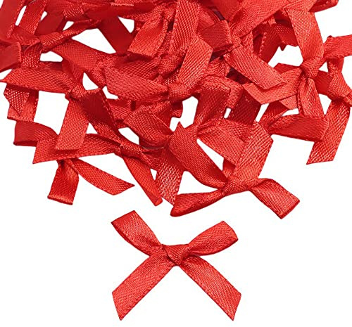 Wambere 100 STK 6mm Satin Band Deko Schleifen Fertigschleife Geschenkschleifen, Satinband Schleifen für DIY Basteln Hochzeit Valentinstag Weihnachten Dekoration Kartenherstellung Verzierungen,Rot