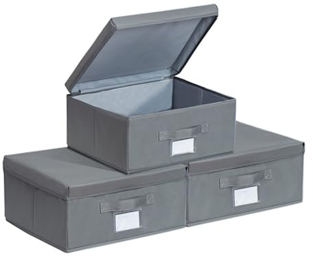 Augfox 3er Set Kisten Aufbewahrung mit Deckel - Kallax Boxen, Aufbewahrungskorb mit Deckel, Aufbewahrungsbox mit Deckel Groß (Dunkelgrau, 36x32x16cm)