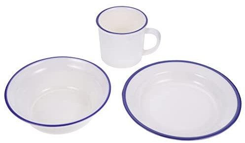 Anneome 1 juego de tazas de plato, lavabo esmaltado, vajilla irrompible, esencial universitario, taza de café decorativa, taza esmaltada, tazas de café de metal, kit de tazón, melamina, blanco,