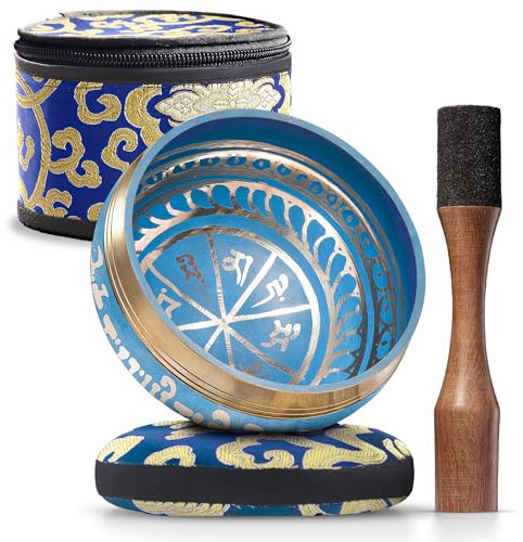 Handgefertigtes Tibetisches Klangschalen‑Set Mit Gravur Mit Tasche – Meditationsschale & Klangschale With Cushion – Ancient Tibetan Meditationsschale For Therapy – Spirituelle Deko Enhancements