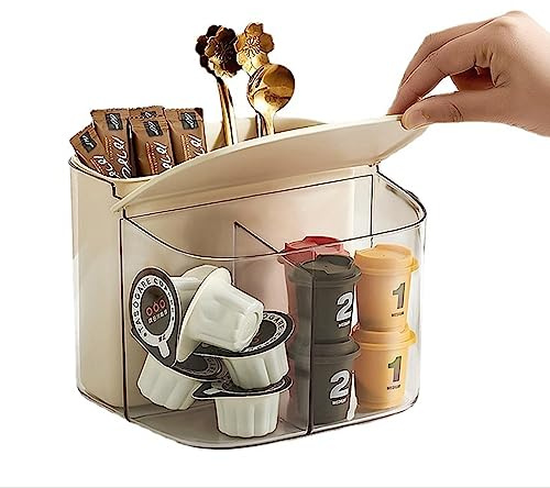 Hosoncovy Coffee Capsule & Sugar Storage Holder - Tea Packet Rack & Teabag Shelf for Cabinet & Countertop (White)