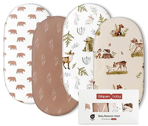 GLLQUEN BABY 4-pack formsydda lakan för babyvagnar, barnvagnslakan monterade, 100 % mikrofiber Oeko-tex100 mysig och andningsbar spjälsäng baby barnkorg lakan för pojke och flicka, lättskött mjukt