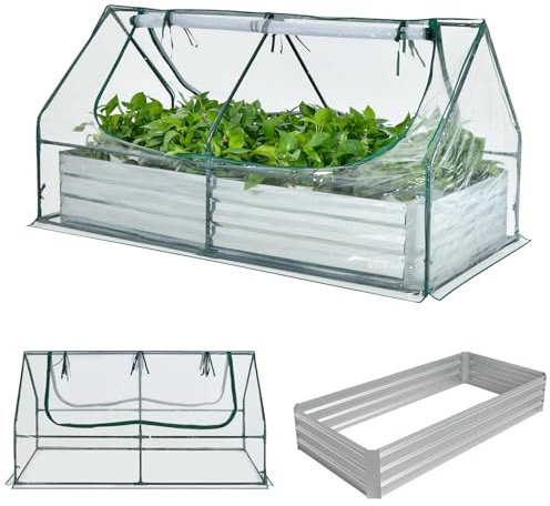 HOMASIS 2 in 1 Serra da Giardino, Serra da Balcone con Letto Aiuola Rialzata da Giardino, Serra per Orto Invernale, Serra per Piante con Porte Avvolgibili (Trasparente, 180 x 90 x 91 cm)