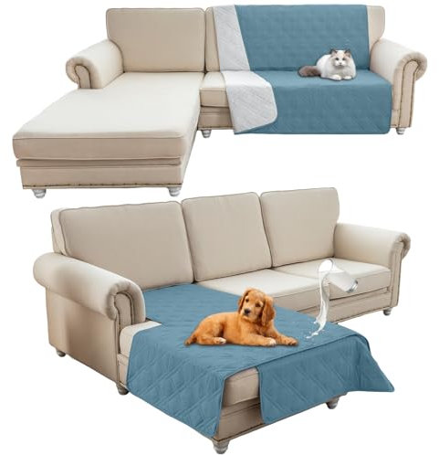 HonunG wasserdichte Haustierdecke,Sofa Decke,Hundedecke Für Unterwegs,wasserdichte Decke,Wasserfeste Decke bieten umfassende Abdeckung und Schutz für Ihre Sofa, Bett, Autositz (208x259cm,Grau Blau)