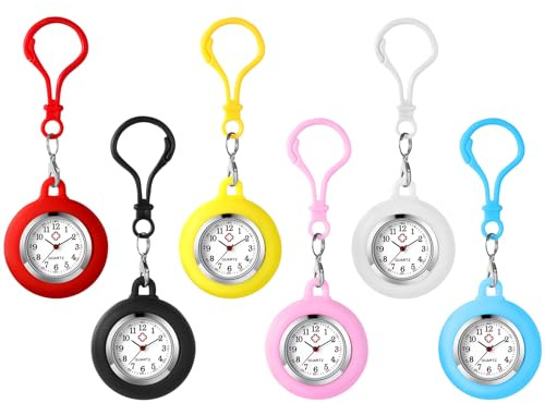 JewelryWe Karabineruhr Silikon Taschenuhr mit Karabiner: Damen Analog Quarz Karabiner Uhr mit abnehmbarem Silikon Hülle Frauen FOB Clip auf Uhr für Ärzte Krankenschwestern