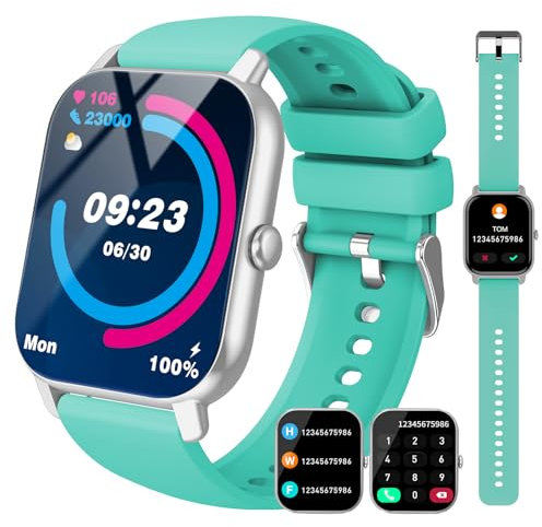 Csasan Smartwatch Uomo Donna, 1.85 Orologio Smartwatch con Chiamate e Risposta, 112 Sportivo, Impermeabil IP68 Activity Tracker Contapassi/Cardiofrequenzimetro/Monitoraggio del sonno, Ciano