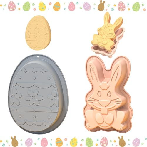 Ostern Silikonform Hase und Ostereier, 2 Stück Silikon Backform Ostern Schokolade Ei Form, Ostereier Backform Kuchenform, Backen für Osterdekorationen, Süßigkeiten, Kuchen, Gelee (Grau B)