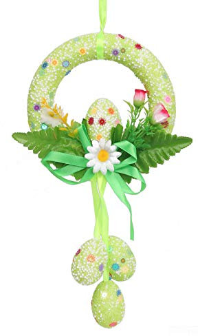 EXQUILEG Ostern Osterei Dekokranz, Osterkranz mit Bunten Ostereiern, Kränze Girlande Wandkranz Türkranz Osterdeko für Tür Wand Fenster Frühling Deko (Grün)