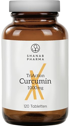 Curcumin Tablet - TriAction Curcumin Nahrungsergänzungsmittel zur Unterstützung des Immunsystems - Hergestellt mit Kurkuma & Schwarzpfefferfruchtextrakt - 1000 mg, 120 Tabletten von Shanab Pharma