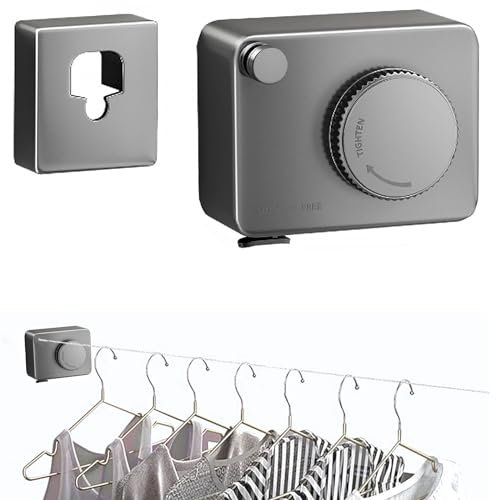 Filo Stendibiancheria Retrattile, Corda per Stendere Allungabile 4,28m, Corda da Bucato Avvolgibile, Linea di Lavaggio, Clothesline in Acciaio Inossidabile 304 per Interni Esterni Muro (Grigio)